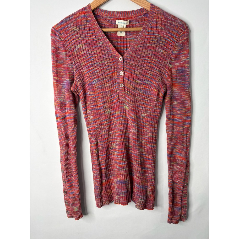 Sundance Womens Space Dye Ribbed Henley Top XS Festival Y2K 90s Bella Elena Boho